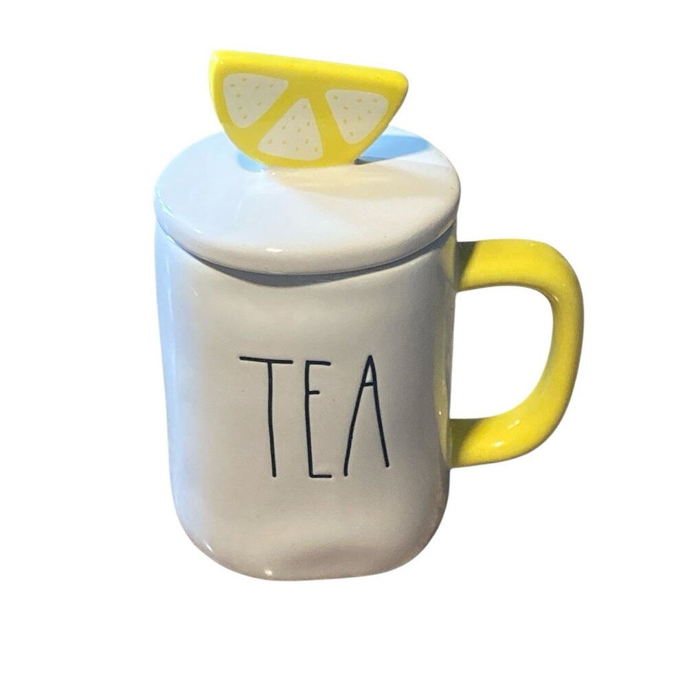 Rae Dunn by Magneta 16 oz. White Tea Mug with Lemon Topper  Bright Yellow Handle